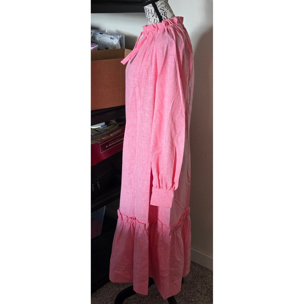 Vintage 70s Ruffle Maxi Dress Womens M Pink Cottagecore Tiered Balloon Sleeve - Picture 7 of 11